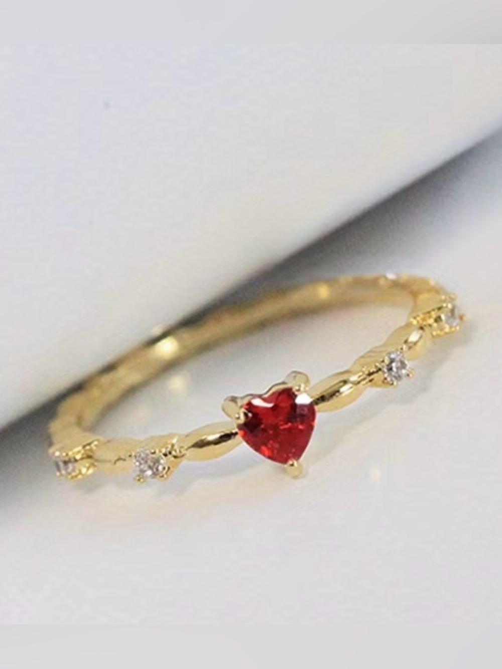 NEW! Gold Heart Ring with Red Gemstone. Elegant Heart Ring. Delicate Ring ❤️